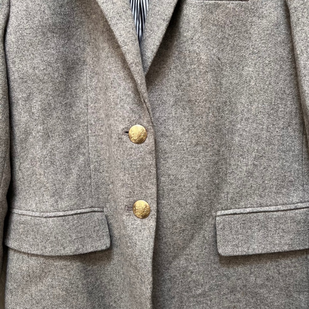 J.Crew Wool Blend Schoolboy Blazer Gray Gold Crest Button G7168 Womens 6 Preppy - Picture 2 of 6